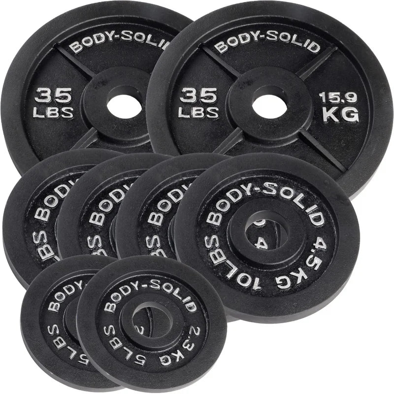Body-Solid Cast Iron Olympic Weight Plate Set with Bar