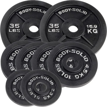Body-Solid Cast Iron Olympic Weight Plate Set with Bar